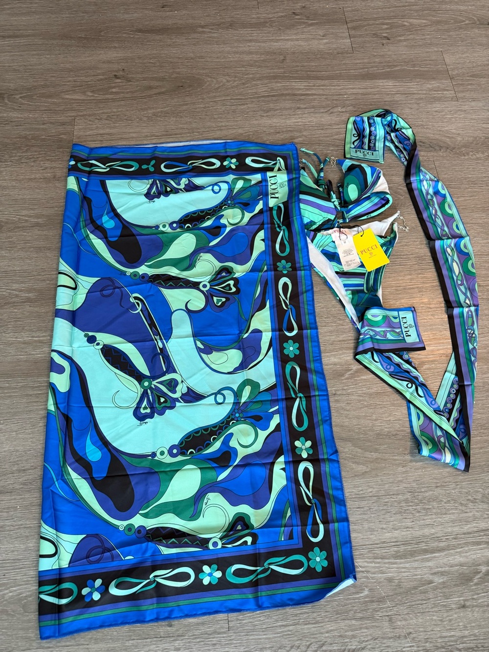 Pucci Blue & Turquoise Swim Sarong and Bikini Set